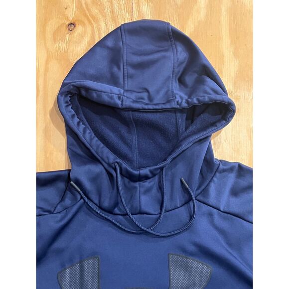 Under Armour Royal Blue Pullover Hoodie with Big Logo on Chest Fleece Mens Large - Picture 3 of 10